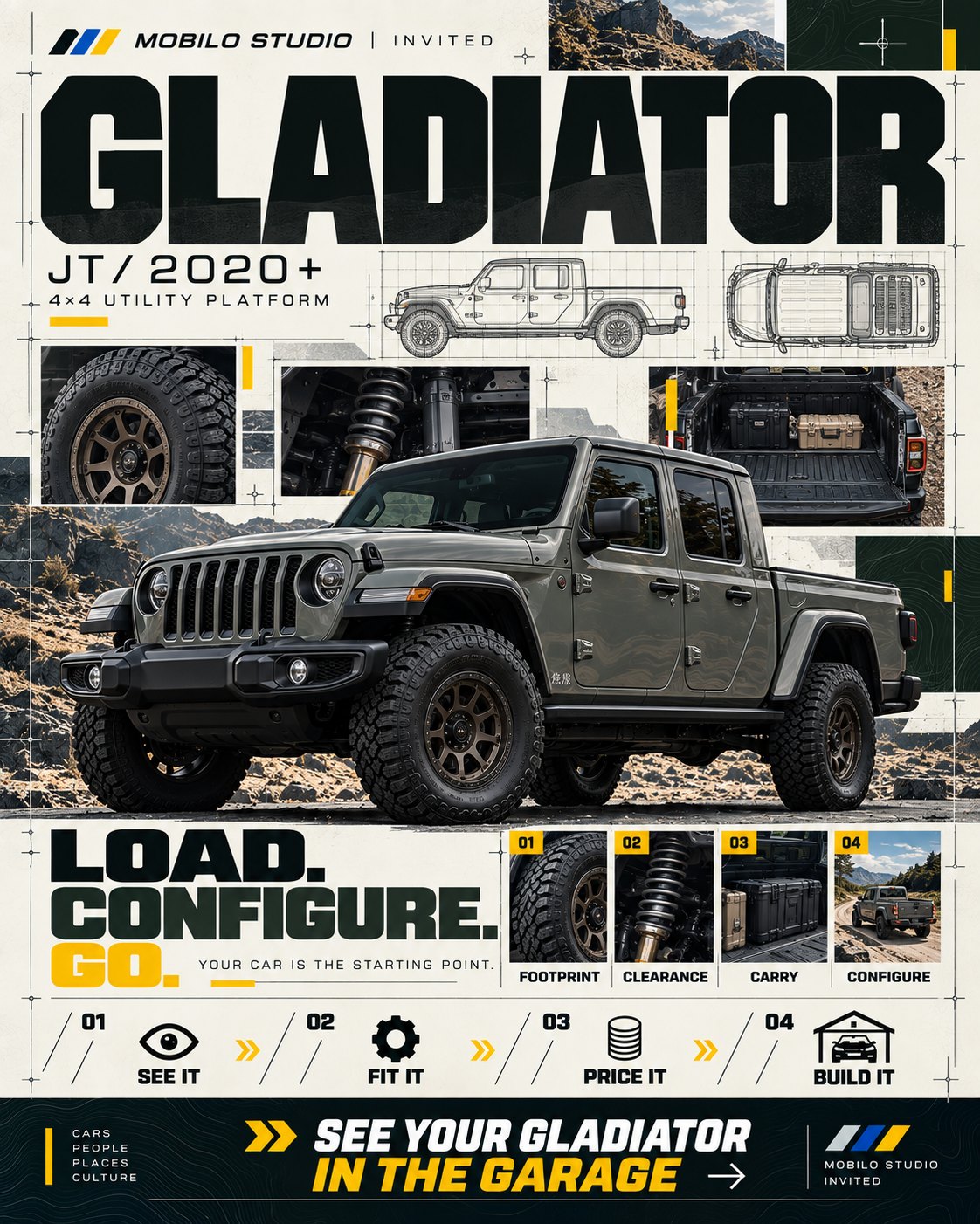 Mobilo invitation poster, Jeep Gladiator