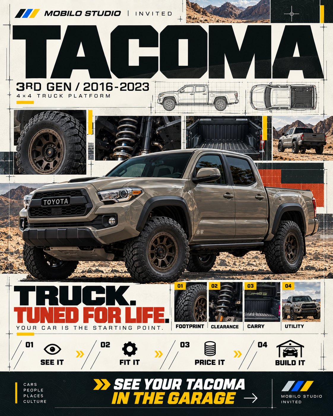 Mobilo invitation poster, Toyota Tacoma