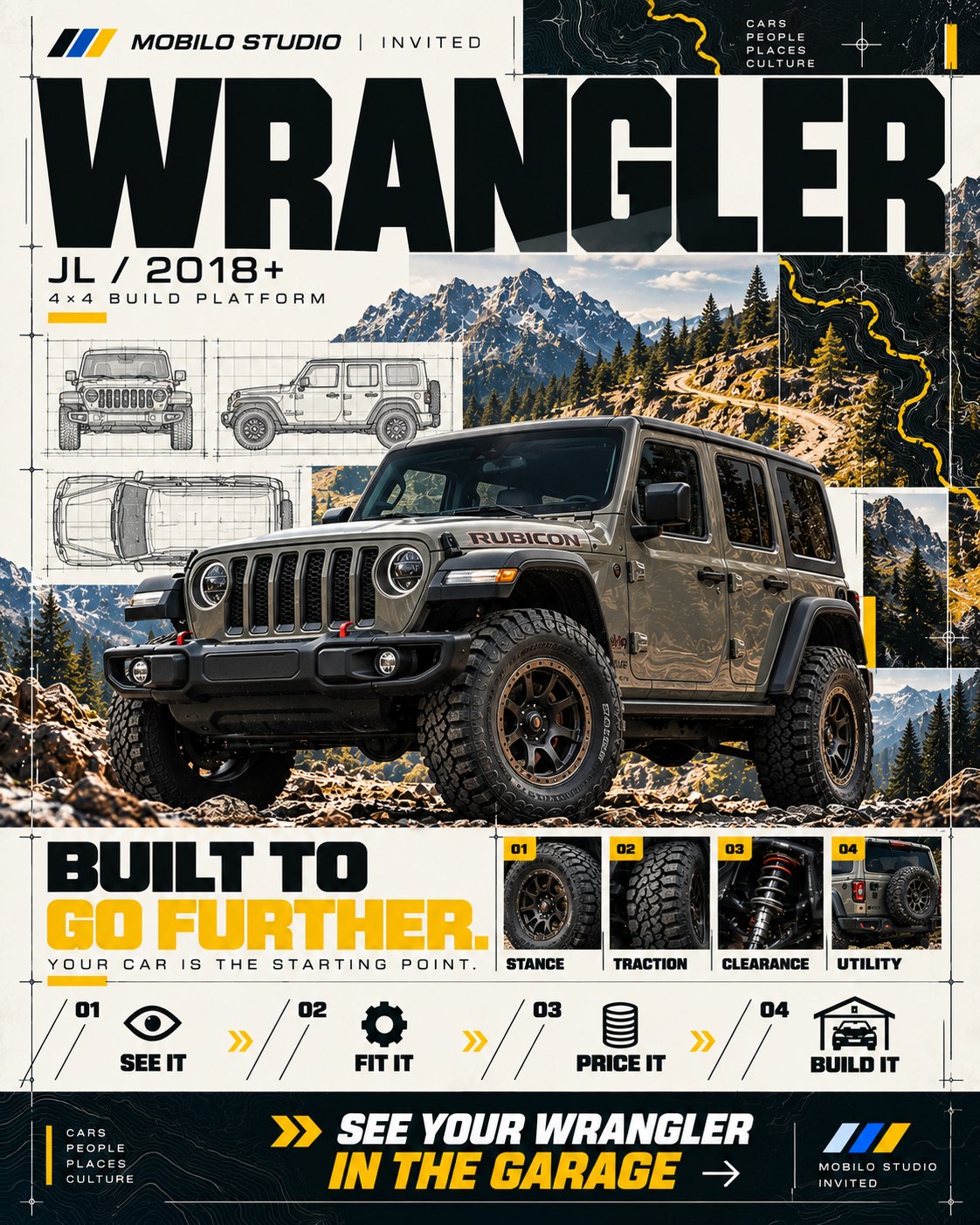 Mobilo invitation poster, Jeep Wrangler JL