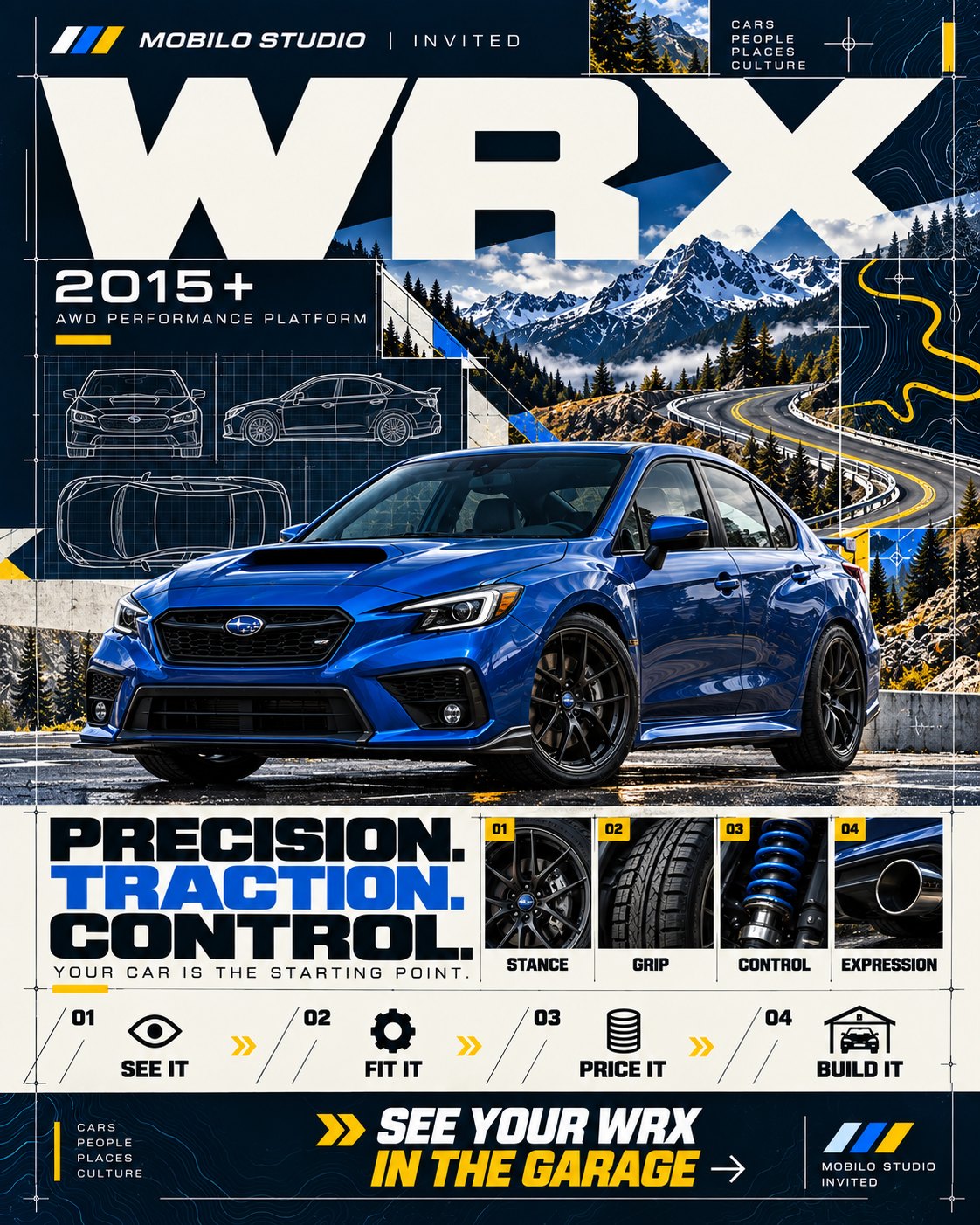 Mobilo invitation poster, Subaru WRX